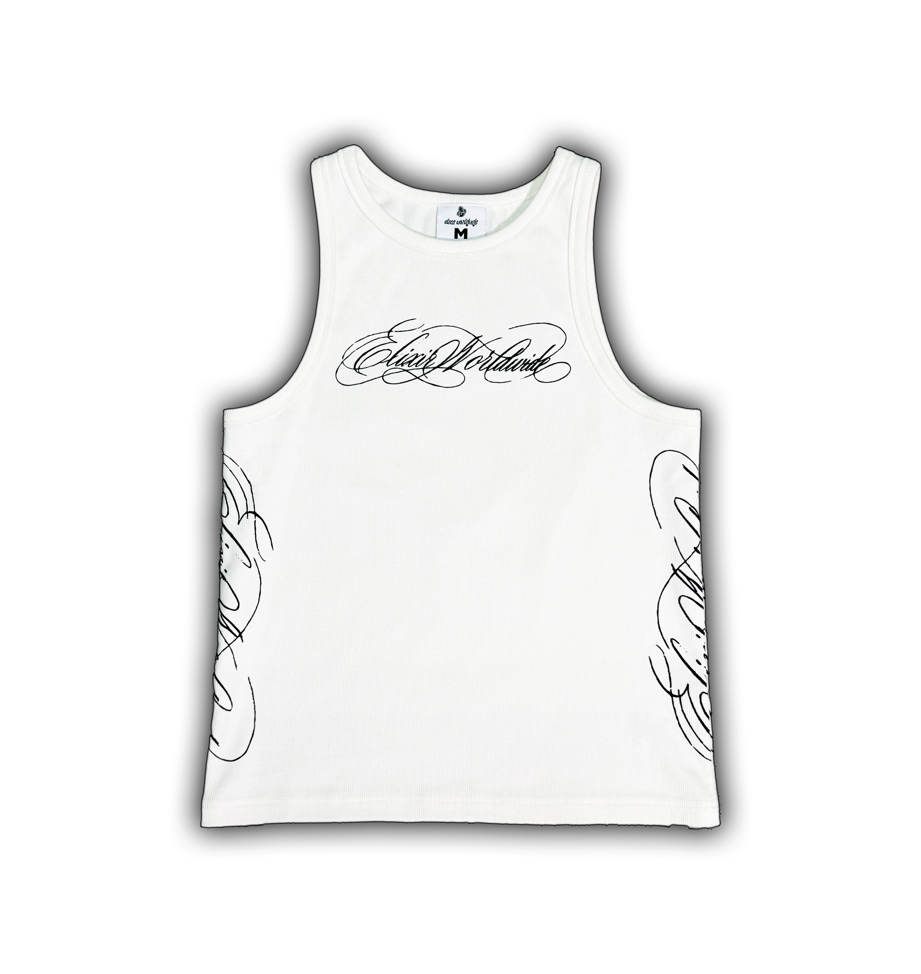 Elixir White Cursive Tank Top